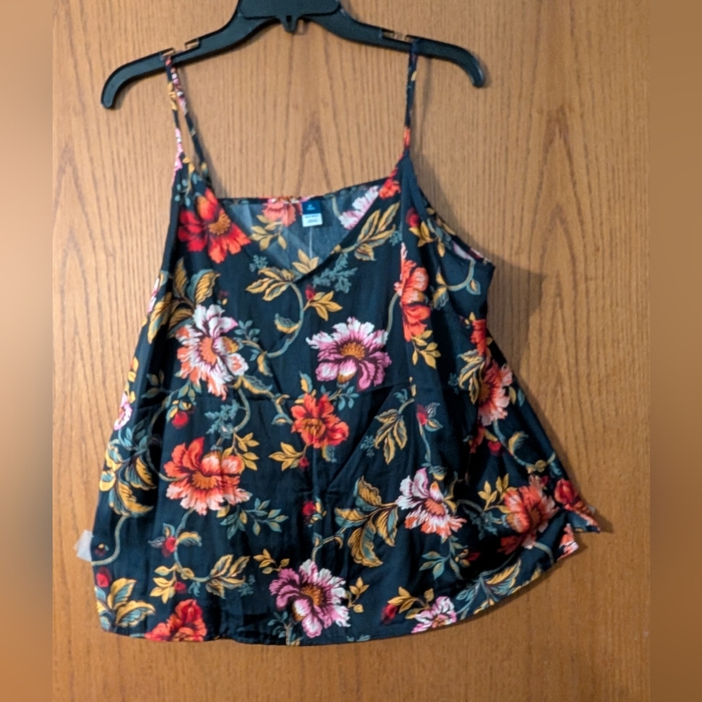 Old Navy silky Black Floral Camisole Adjustable Straps XL TALL
